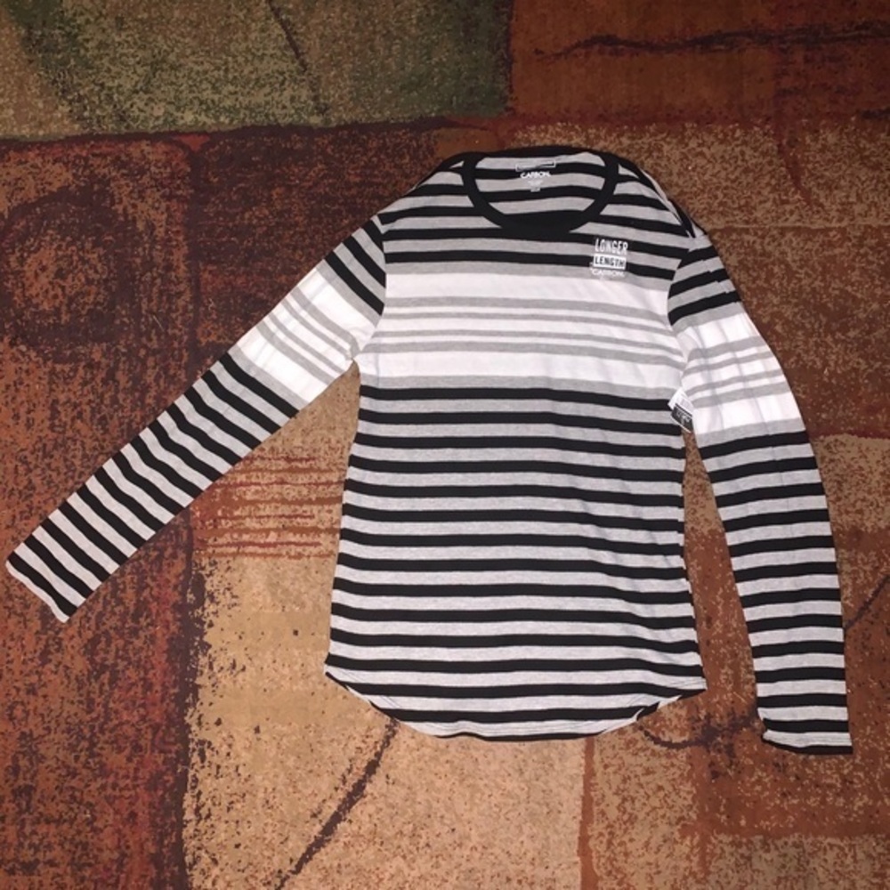 Carbon Ribbed Black, White & Gray Long Sleeve Crewneck Shirt Size Small
